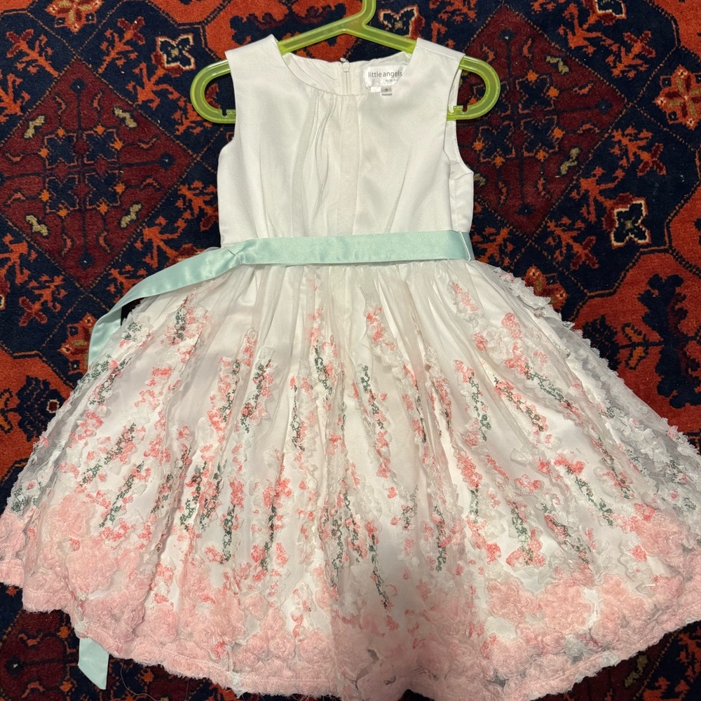 George White and Pink Floral Kids Dress